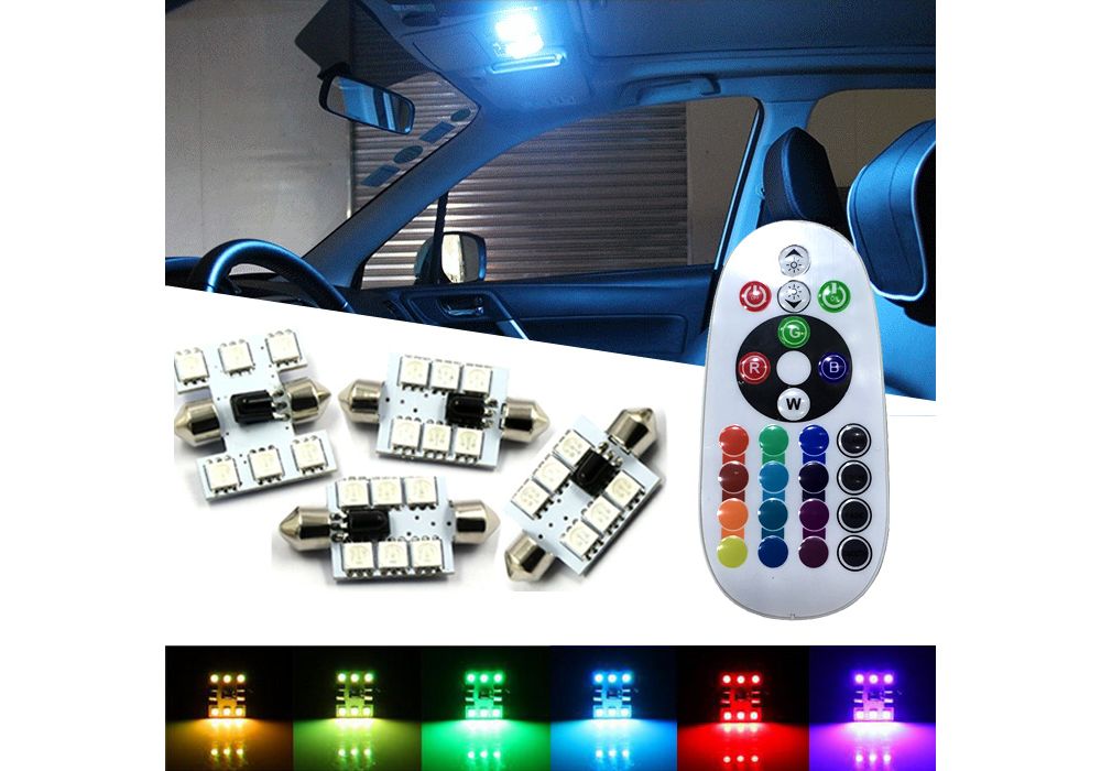 Set Becuri LED SOFIT 6 SMD 36MM Lumina Ambientala Auto, Multicolor RGB Telecomanda si Intensitate Reglabila Cel mai complex magazin de produse auto - AutoLux