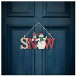 Decor de Crăciun din lemn - om de zăpadă - cu agățătoare - 17 x 9 cm