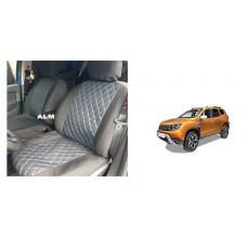 Huse textil - piele romburi Dacia Duster II  2018-2022 Negru+Albastru ® ALM MALE-6438