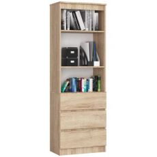 Biblioteca, placa laminata, 3 sertare, 3 rafturi, stejar, 60x35x180 cm MART-165335-AK