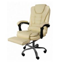 Scaun de birou, cu suport pentru picioare, rotativ, piele ecologica, crem, 65x102/110 cm MART-00016225-IS