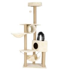 Ansamblu de joaca pentru pisici, Springos, cu platforme, ciucure, culcusuri, crem, 58x37x154 cm MART-PA1044