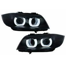 Faruri Xenon 3D U-Led Angel Eyes compatibil cu BMW Seria 3 E90 E91 cu AFS (2008-2011) Negru KTX3-HLBME90FLD1SBAFS