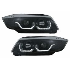 Faruri 3D LED Angel Eyes compatibile cu BMW Seria 3 Limousine E90 Touring E91 (03.2005-08.2008) LHD Negru KTX3-HLBME90BLED