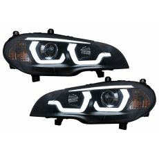 Faruri Tube Light LED DRL Angel Eyes compatibil cu BMW X5 E70 (2007-2010) Negru KTX3-HLBME70BLED