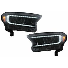 Faruri LED Light Bar compatibile cu Ford Ranger (2015-2020) LHD Negru cu Semnal Dinamic KTX3-HLFRNGT6