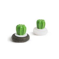 Set burete de spalat vase din fibre de otel/plastic - 2 buc. - model cactus - 8.5 x 8 cm