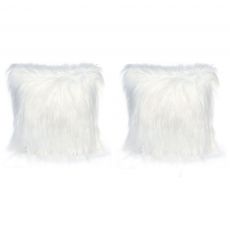Set 2 perne decorative pufoase, din blanita artificiala, 40x40 cm, culoare alb