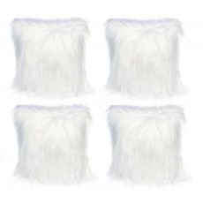 Set 4 perne decorative pufoase, din blanita artificiala, 40x40 cm, culoare alb