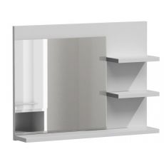 Oglinda pentru baie cu 2 rafturi laterale si 1 raft inferior, model Lumo L3, culoare alb mat