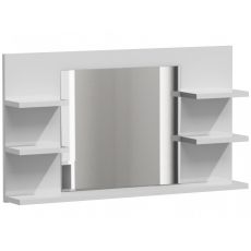 Oglinda pentru baie cu 4 rafturi laterale si 1 raft inferior, model Lumo L5, culoare alb mat