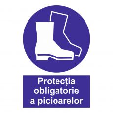 Sticker Avertizare "Protectia obligatorie a picioarelor", 15x20cm, albastru