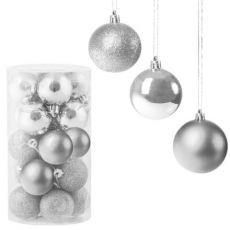 Set globuri Craciun, pentru brad, din plastic, 4cm, 20 buc, argintiu