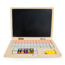 Tabla magnetica educationala tip Laptop din Lemn pentru Copii, cu 78 elemente magnetice, roz